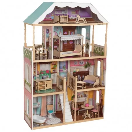 Maison de poupée en bois massif avec accessoires