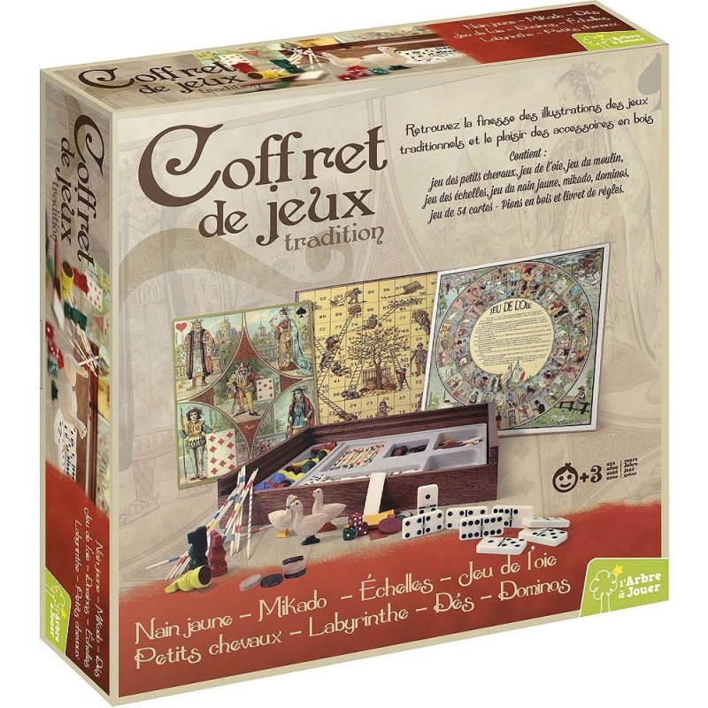 Coffret Jeu de petits chevaux en bois et jeu de l'oie