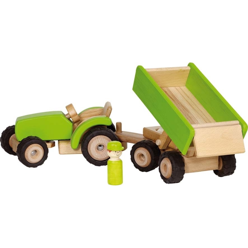 Tracteur en bois avec remorque vert Tracteur en bois avec remorque vert