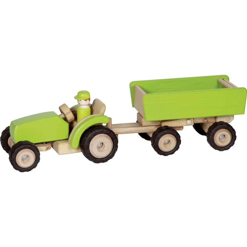 Tracteur en bois avec remorque vert Tracteur en bois avec remorque vert