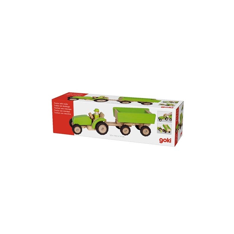 Tracteur en bois avec remorque vert Tracteur en bois avec remorque vert