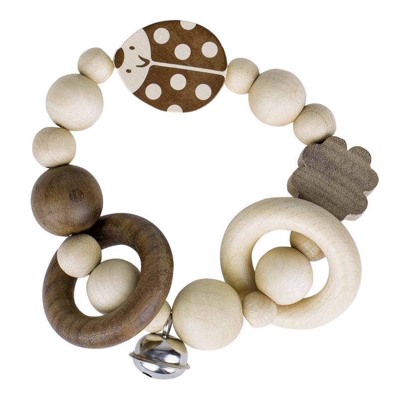 Hochet en bois élastique coccinelle naturel