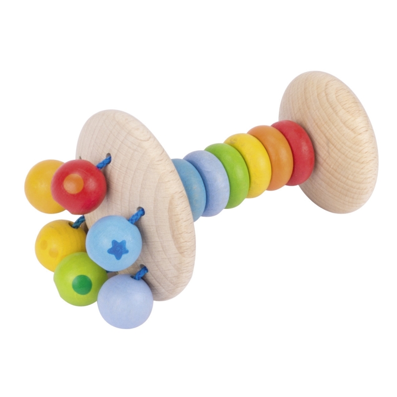 Hochet à attraper en bois arc-en-ciel