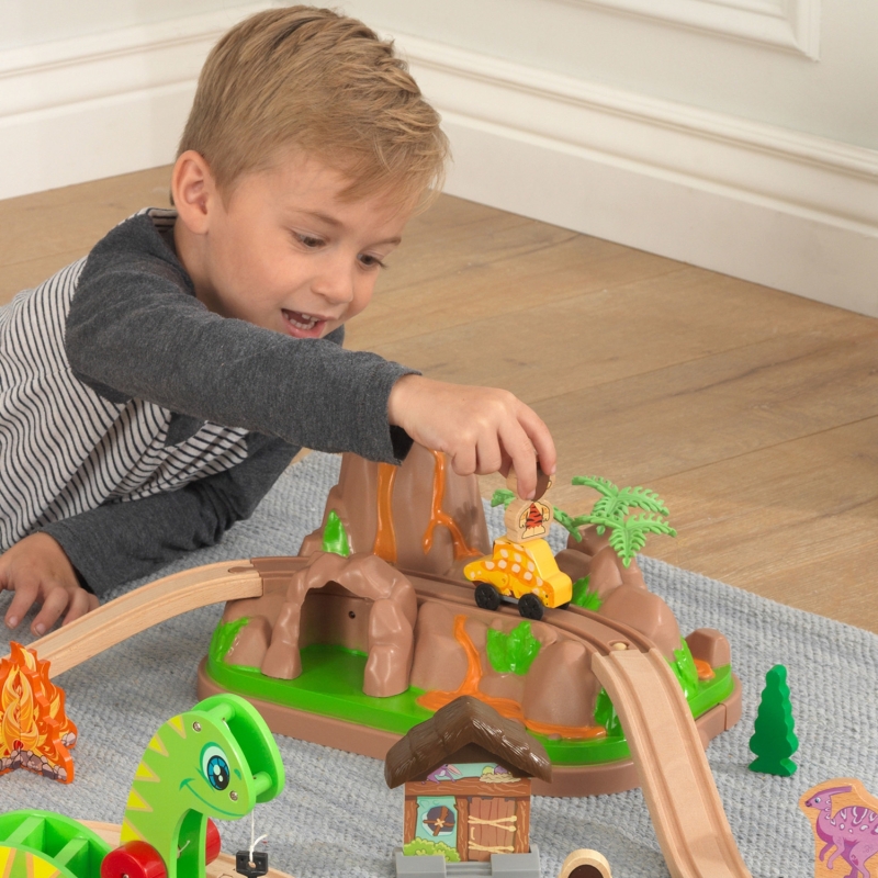Ensemble Train en bois Bucket Dinosaure