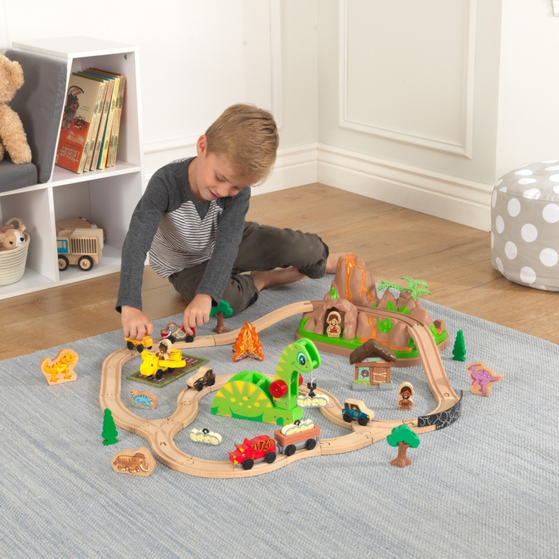 Ensemble Train en bois Bucket Dinosaure