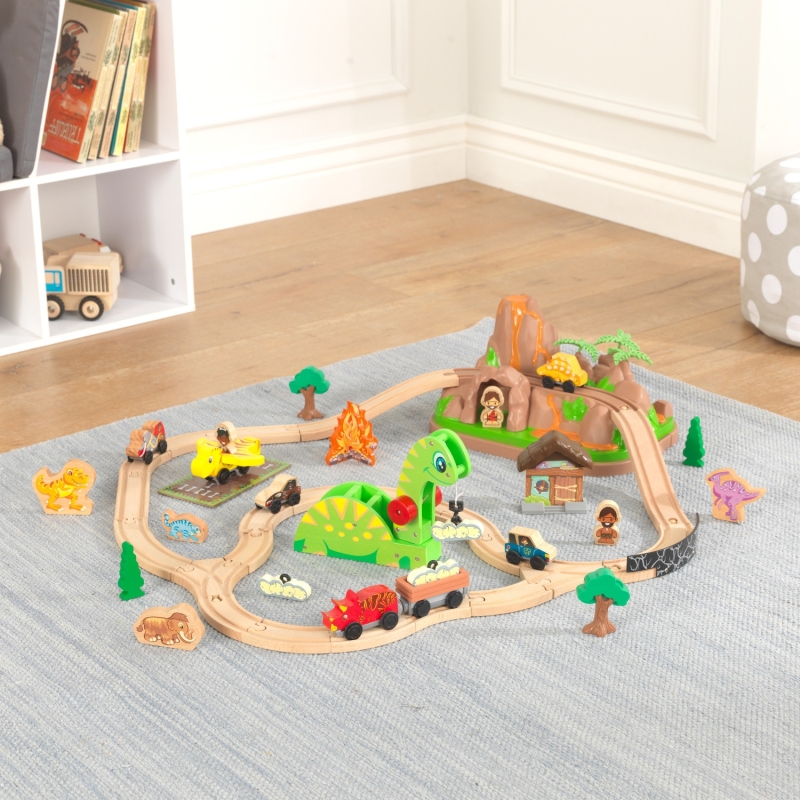 Ensemble Train en bois Bucket Dinosaure