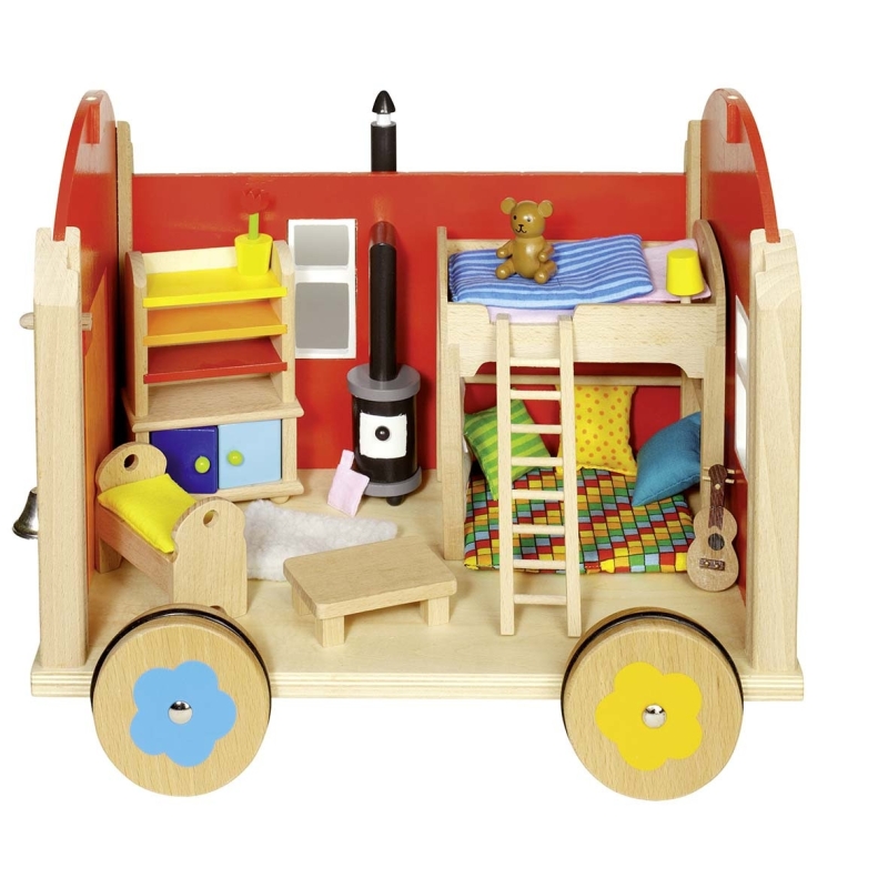 Roulotte en bois pour poupées avec accessoires Roulotte en bois pour poupées avec accessoires