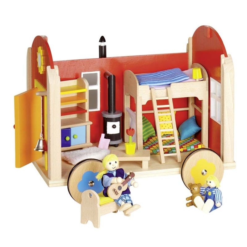 Roulotte en bois pour poupées avec accessoires Roulotte en bois pour poupées avec accessoires