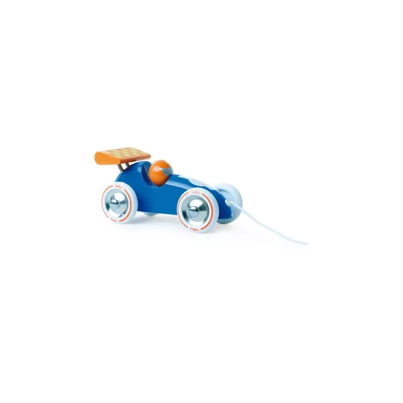 Voiture de course en bois bleue et orange Fabrication française