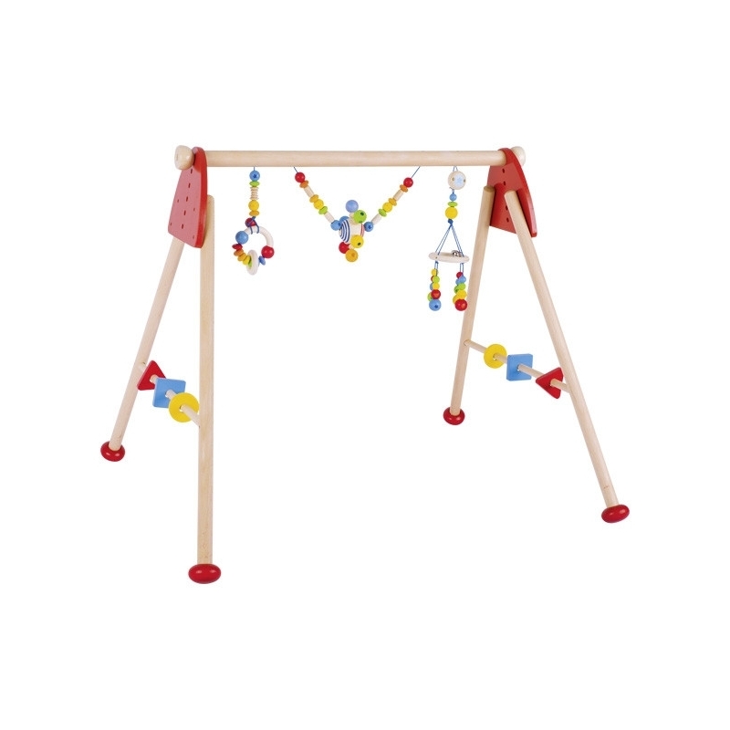 Portique en bois arc-en-ciel pour bébé