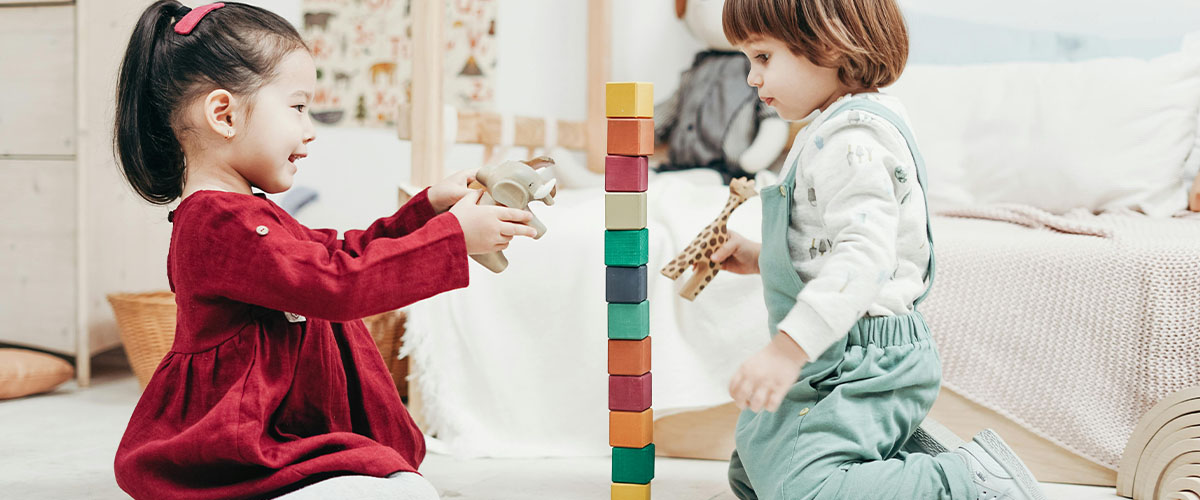 Jeux d'emboîtement et d'encastrement en bois pour enfant, utiles pour développer les sens et la réflexion en s'amusant.