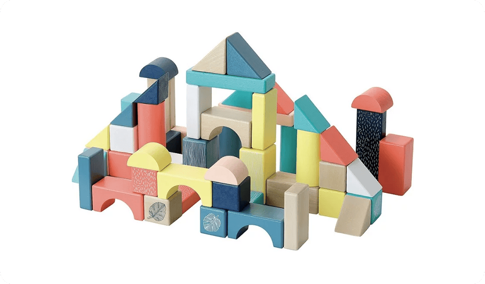 Jeu de construction et d'imagination en bois : kapla, batibloc, cube en mois,...