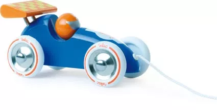 Voiture de course en bois bleue et orange Fabrication française Voiture de course en bois bleue et orange Fabrication française